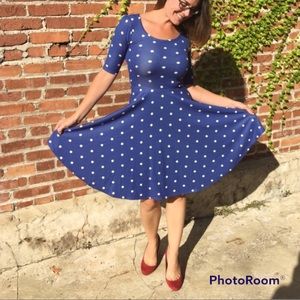 LuLaRoe Blue & White Polka Dot Dress